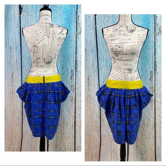 ANTHROPOLOGIE ODILLE NWT Blue Fargyle Retro Bubble Pocket Skirt - Picture 3 of 12